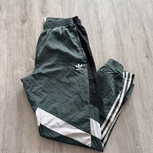Adidas Pants Mens Lg Green Black Originals Track Windbreaker 3 Stripe Colorblock